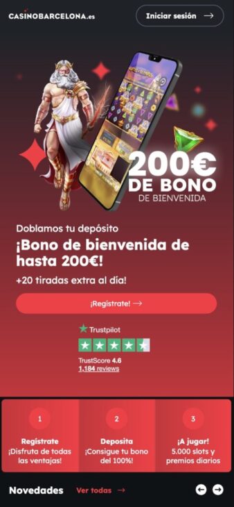 Página de inicio de Casino Barcelona en el móvil