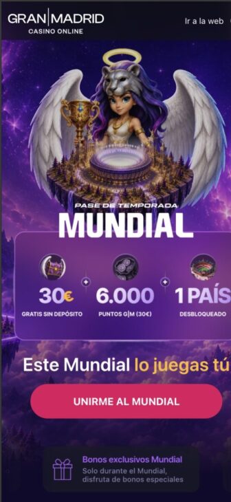 Página de inicio de Casino Gran Madrid en el móvil
