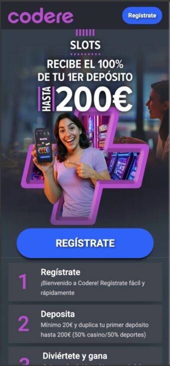 Página de inicio de Codere en el móvil