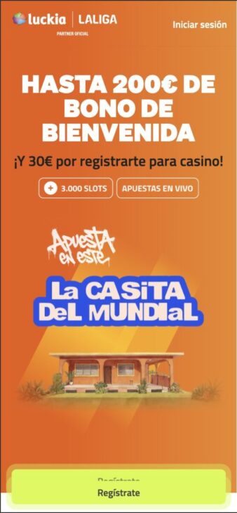 Página de inicio de Luckia en el móvil