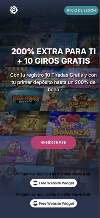 Página de inicio de Platin Casino en el móvil