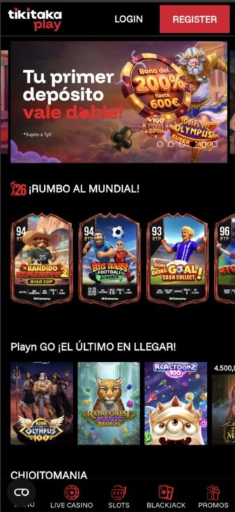 Página de inicio de TikiTakaPlay en el móvil
