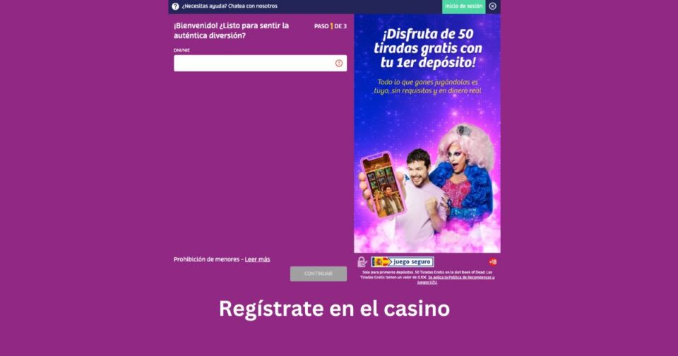 paso 2 - Registrarse en el casino que acepta Bizum elegido
