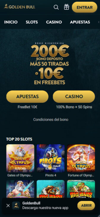 Lobby y bono de bienvenida de Golden Bull